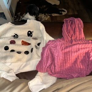 White Snowman Sweater and Pink Hoodie Sweater and Leggings Set